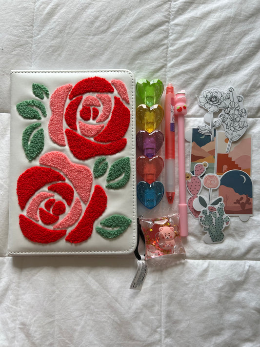 Stationary Bundle - Tuffed NoteBook, Cute pens, Key Chain, Highlighters, and stickers